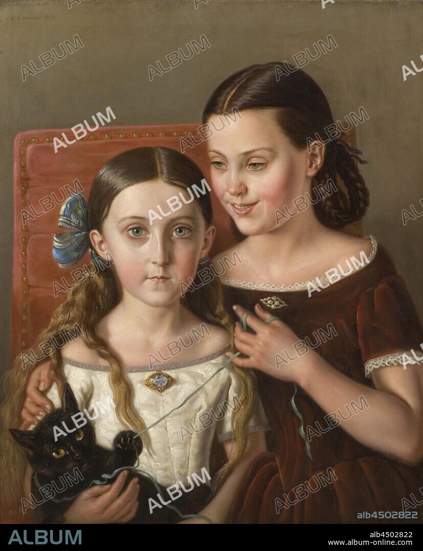 Carl Peter Mazer, Sigrid Mazer and Anna Mazer, Sigrid and Anna Mazér, Nieces of the Artist, Brotherhoods Sigrid and Anna Mazér, painting, 1858, oil on canvas, Height, 75 cm (29.5 inches), Width, 60, cm (23.6 inches), Signed, CP, Mazèr, 1858.