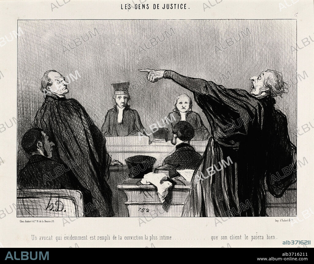 HONORE DAUMIER. Un Avocat qui est... rempli de la conviction... intime... Dated: 1845. Medium: lithograph.