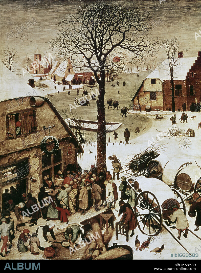 PIETER BRUEGHEL EL VIEJO. The Census At Bethlehem - Detail 1566 Pieter Bruegel the Elder (ca.1525-1569 Flemish) Oil On Wood Panel Royal Museums of Art & History, Brussels, Belgium.