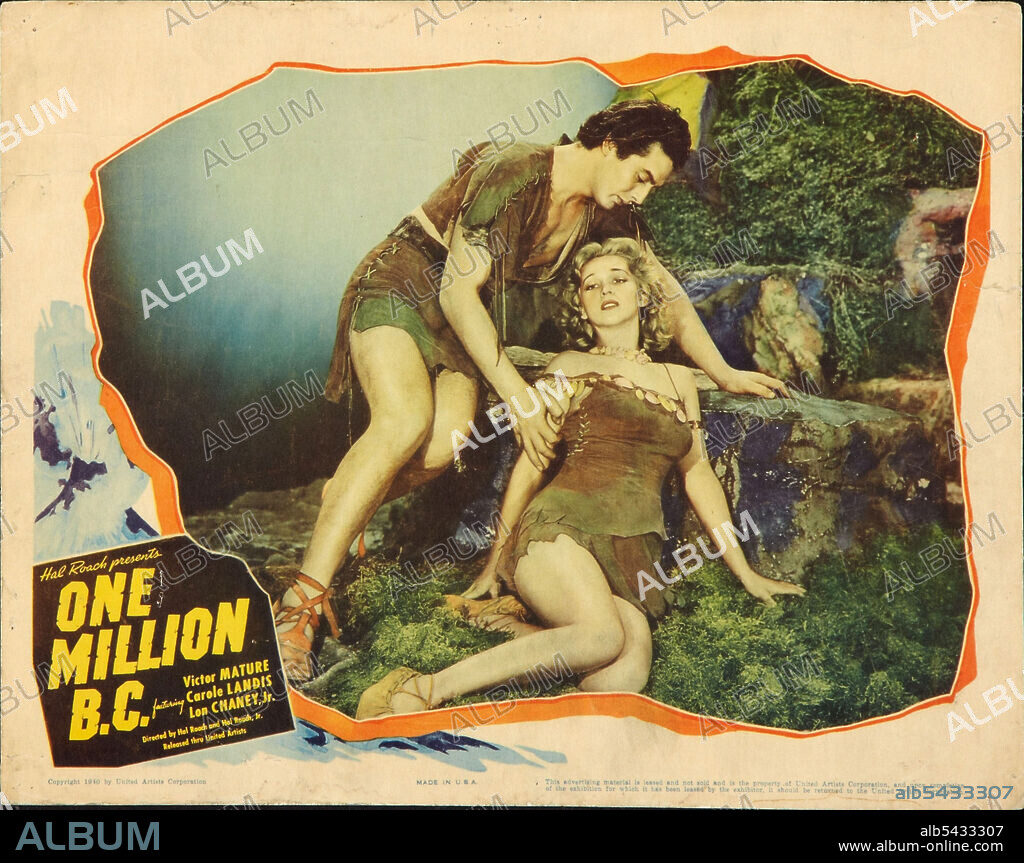 CAROLE LANDIS et VICTOR MATURE dans ONE MILLION B. C., 1940, réalisé par HAL ROACH. Copyright UNITED ARTISTS.