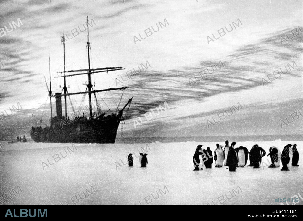 The SY Aurora alongside the floe at Wild's Base. The Australasian Antarctic Expedition was a 1911-14 expedition headed by Douglas Mawson that explored the largely uncharted Antarctic coast due south of Australia. During its time in Antarctica, the expedition's sledging parties covered around 2,600 miles of unexplored territory, while its ship, SY Aurora, navigated 1,800 miles of unmapped coastline. Scientific activities included meteorological measurements, magnetic observations, an expansive oceanographic program, and the collection of many biological and geological samples, including the discovery of the first meteorite found in Antarctica. Photographed by Frank Hurley (cropped and cleaned).