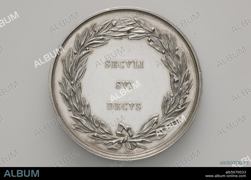medal, David van der Kellen II, 1834, minted, General: 5.3 x 0.3cm (53 x 3mm), Weight: 51.5g, man's portrait, head, Silver medal, minted in honor of Willem Bilderdijk, 1834. On the front shows a head of a man's figure, Bilderdijk, in profile and facing left. Under the heading is the inscription VAN DER KELLEN F .. Around this is the circular GVIL. BILDERDYK. WET. AMSTEL. VII SEPT. MDCCLVI OBIIT HARL. XVIII DEC. MDCCCXXXI. On the back is a laurel wreath with a bow in the bottom center, with the inscription SECVLI SVI DECVS, 1892.