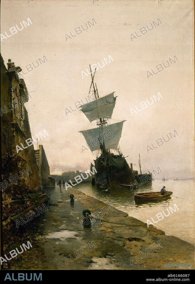 JOSÉ GARTNER DE LA PEÑA. MUELLE DEL PUERTO DE MALAGA - 1887 - O/L 146x108 -  ECLECTICISMO ESPAÑOL.