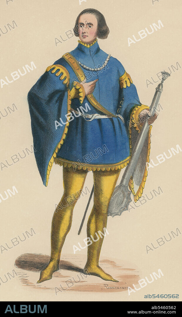 Edad media. Francia. Siglo XV. Sargento de armas. Grabado de 1860.