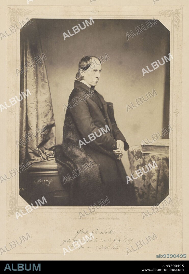 Portrait of Friedrich Overbeck, Franz Hanfstaengl (mentioned on object), München, 7-Oct-1855, cardboard, paper, salted paper print, height 281 mm × width 225 mmheight 459 mm × width 349 mm.