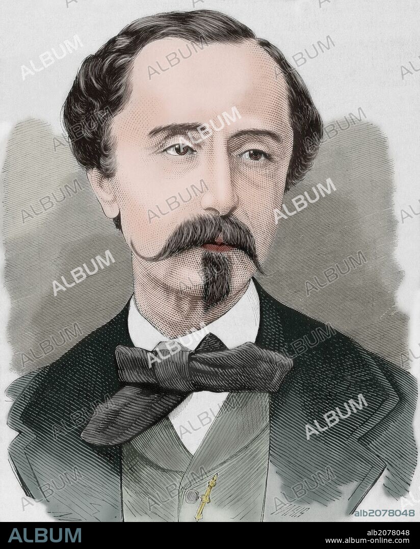 Leopoldo Augusto de Cueto López de Ortega, marqués de Valmar (1815-1901). Escritor, diplomático, investigador y crítico español. Grabado por Paris. "La Ilustración Española y Americana", año 1872. Coloreado.