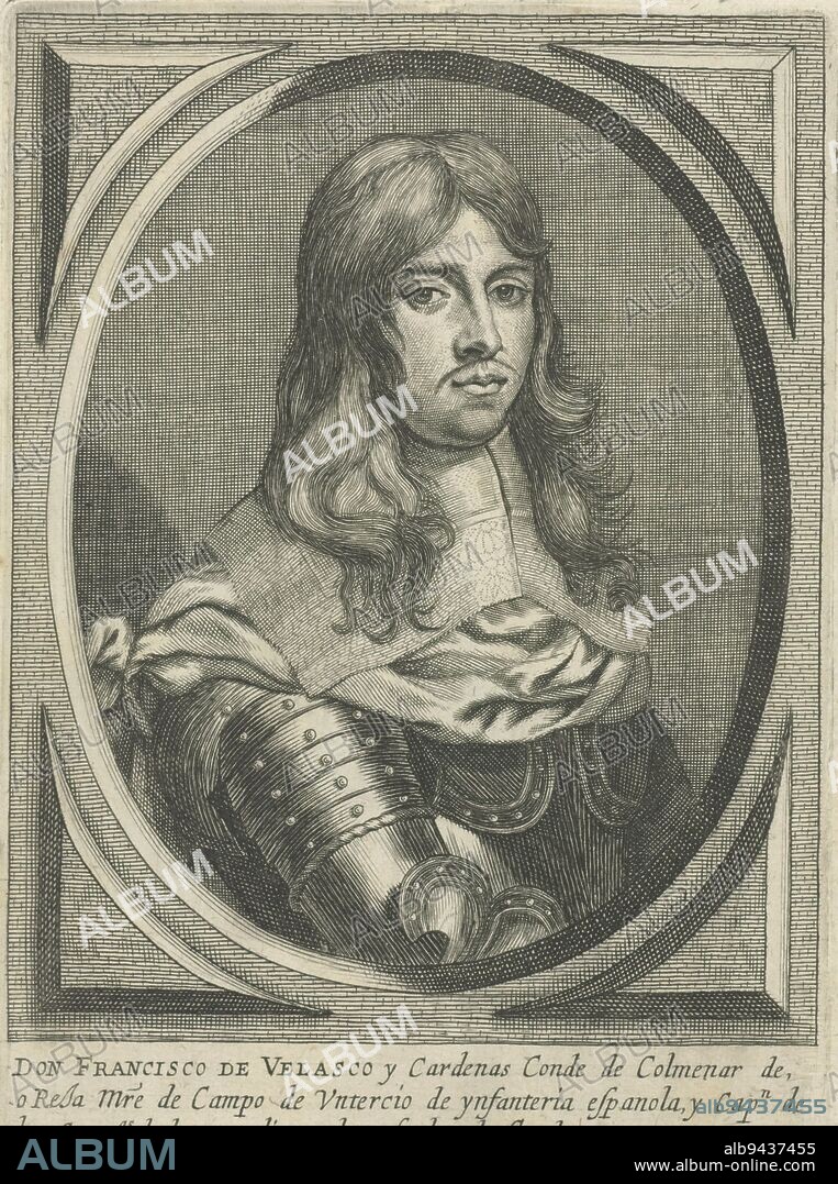 Portrait of Don Francisco Velasco y Cardenas Below in demarcation his title and function in Spanish, Portrait of Don Francisco Velasco y Cardenas, print maker: Cornelis Meyssens, (mentioned on object), after: Charles Wautier, (mentioned on object), publisher: Joannes Meyssens, (mentioned on object), Antwerp, 1650 - 1670, paper, engraving, h 176 mm × w 120 mm.