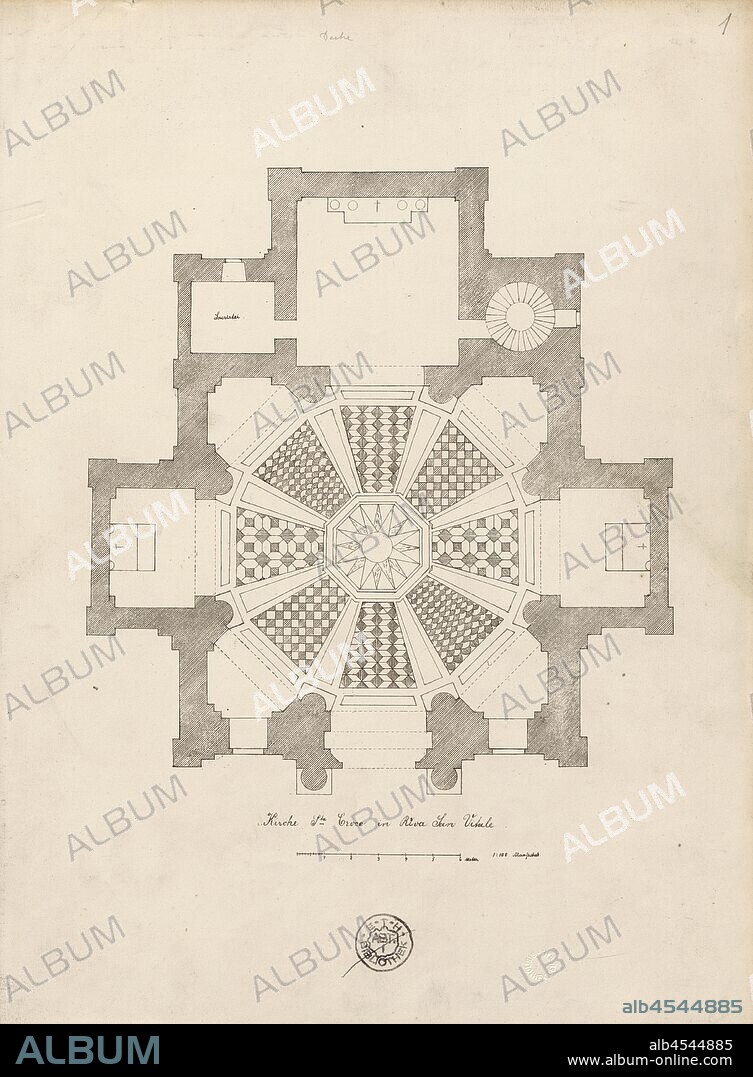 Kirche Santa Croce in Riva San Vitale, Floor plan of the Church of Santa Croce at Riva San Vitale, Fig. 3, according to p. IX, Julius Stadler, Georg Lasius: Exkursion der Bauschule im Juli 1864: [Tessin]. Zürich: [s.n.], [1864?].