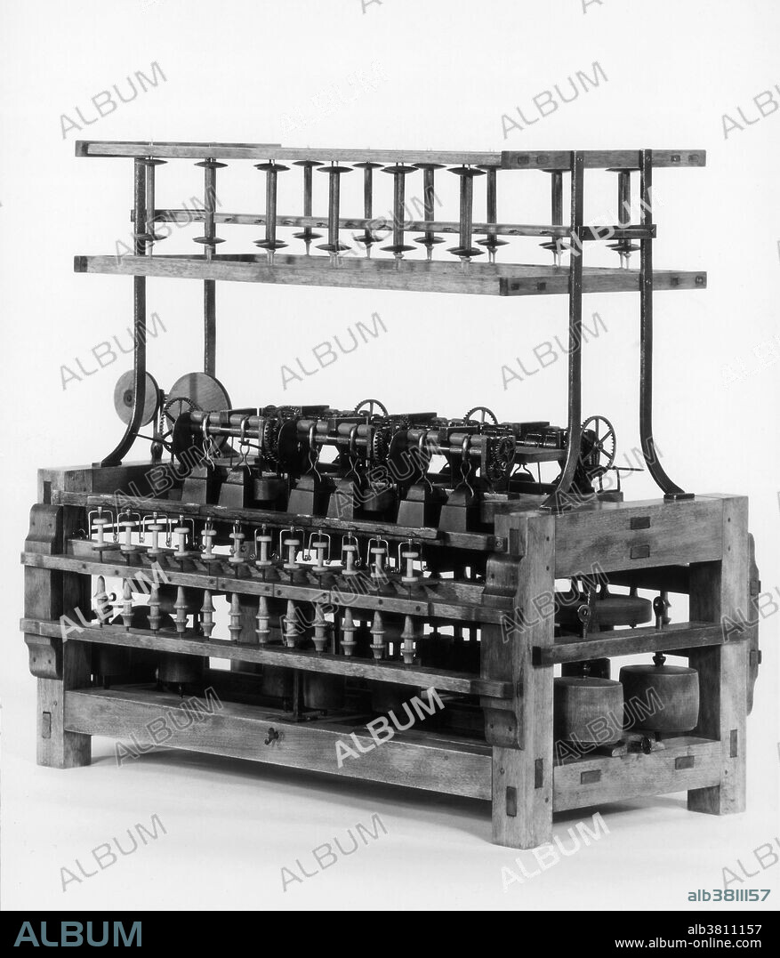 Spinning frame, an 18th century machine for spinning thread or yarn from fibers such as wool or cotton. It was developed in Britain by Richard Arkwright and John Kay.