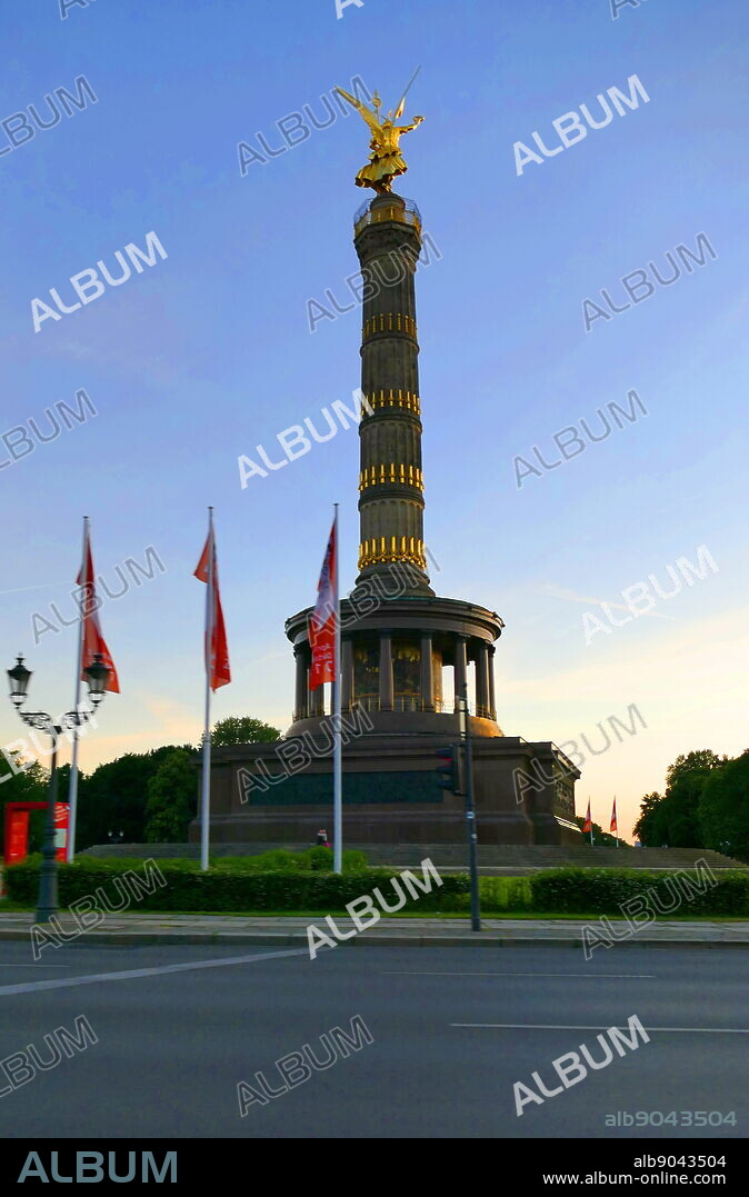 Photograph of the Victory Column (Siegessaule) Monument in Berlin, Germany. Designed by Heinrich Strack, after 1864 to commemorate the Prussian victory in the Danish-Prussian War. Heinrich Strack (1805-1880) a German architect of the Schinkelschule. Dated 21st Century.