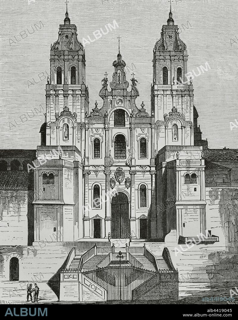 España. Galicia. Santiago de Compostela. Catedral. Dibujo por F. Miranda. Grabado por Ricord. Crónica General de España, Historia Ilustrada y Descriptiva de sus Provincias. Galicia,1866. Biblioteca Histórico Militar de Barcelona, Cataluña, España.