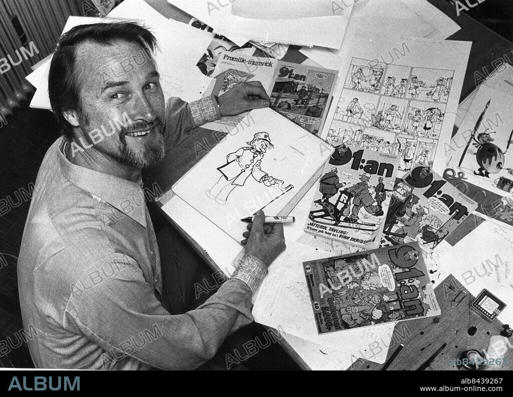 ARKIV 740519 Tecknaren Nils Egerbrandt har avlidit efter en tids sjukdom, 78 år gammal. I början av 1960-talet hoppade han in och hjälpte 91:ans skapare Rudolf Pettersson och ett par år senare tog han helt över serien som han sedan tecknade fram till sin död. Hans första egna serie var Mickel och Macken i Seriemagasinet 1950 och han var också känd för serien med eskimåpojken Olli. Nils Egerbrandt gjorde även en tecknad version av Kalle Stropp och Grodan Boll. Foto: Jan Delden Kod: 10 COPYRIGHT SCANPIX SWEDEN.