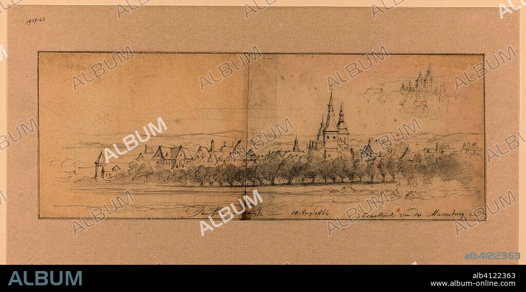 View of Osnabr?ck, from the Musenburg. Draughtsman: Jan Striening. Dating: 10-Aug-1864. Measurements: h 189 mm × w 505 mm.