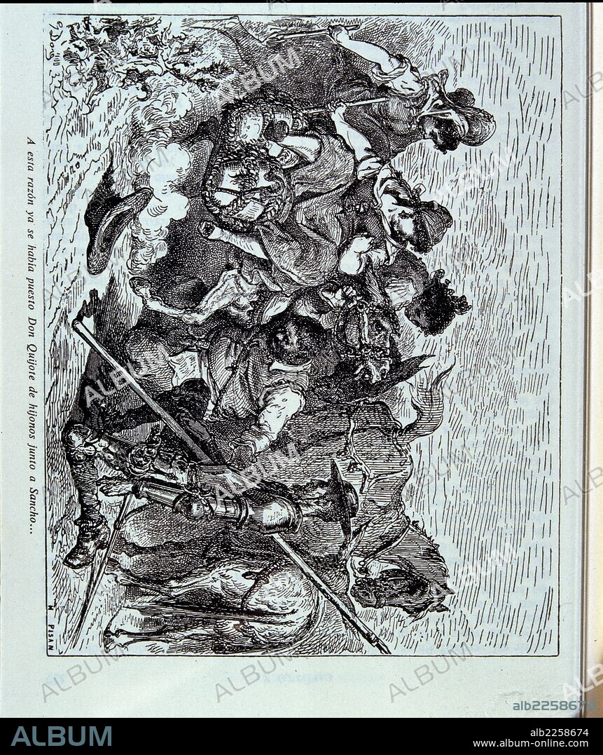 PAUL GUSTAVE DORÉ. CERVANTES SAAVEDRA, MIGUEL DE.QUIJOTE, DON. PERSONAJE OBRA DE MIGUEL DE CERVANTES " DON QUIJOTE DE LA MANCHA ". " DON QUIJOTE DE HINOJOSA JUNTO A SANCHO ". ILUSTRACION DE GUSTAVO DORE.