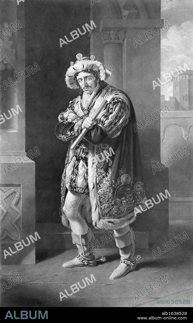 Edmund Kean 1787 to 1833 English actor in Richard the Third Act IV Scene 4 by William Shakespeare 1564 to 1616 engraved by C.Turnerby after painting by J.J. Halls.