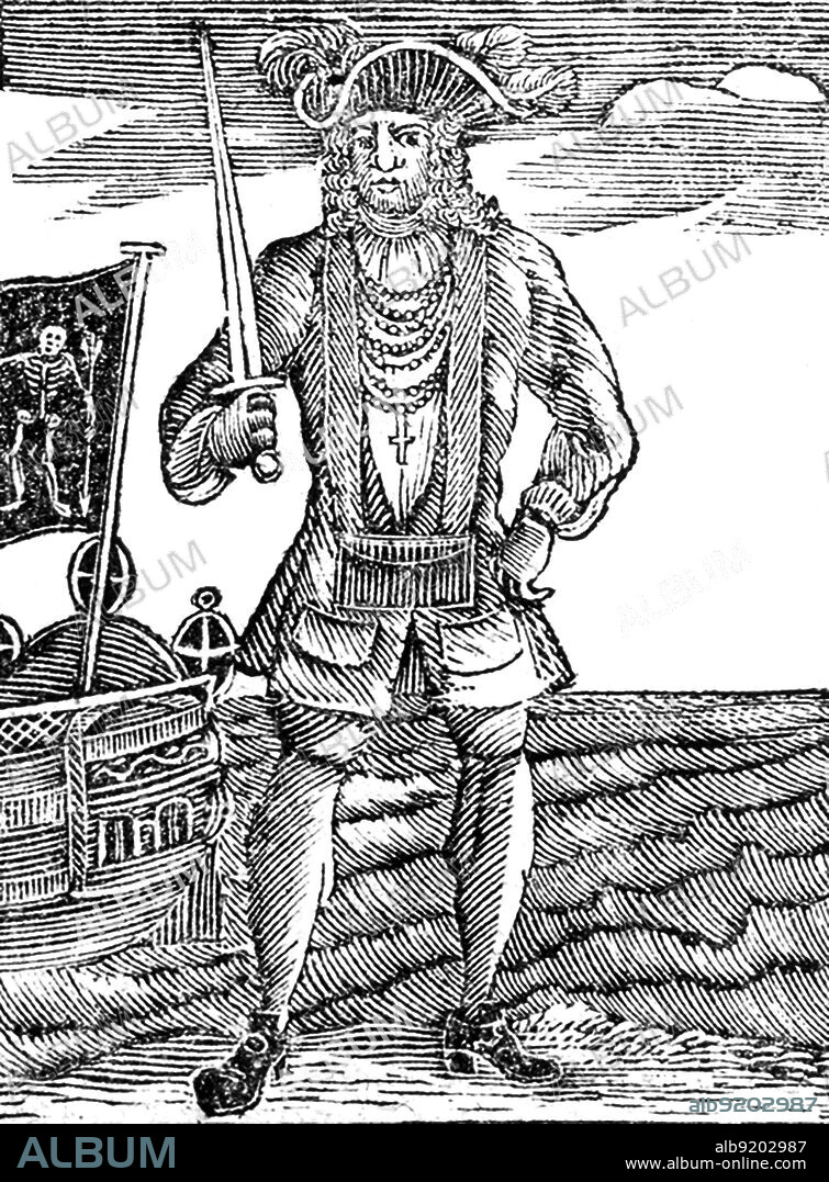 Bartholomew Roberts (1682-1722), born John Roberts, was a Welsh pirate and the most successful pirate of the Golden Age of Piracy, measured by vessels captured. Illustration from "The History and lives of all the most notorious pirates, and their crews," 1725.