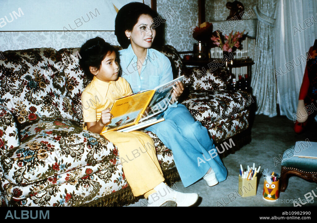 Ratna Sari Dewi Sukarno with daughter Kartika Carina, France 1970s.