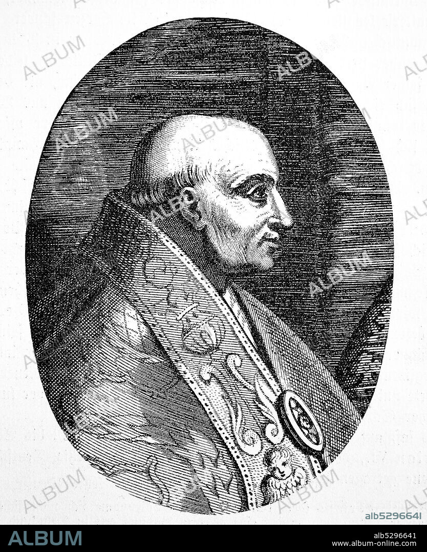 Pope Adrian VI, Hadrianus VI, Adrianus, born Adriaan Florensz Boeyens, 2 March 1459 – 14 September 1523, was head of the Catholic Church and ruler of the Papal States from 9 January 1522 until his death on 14 September 1523.  /  Hadrian VI., mit bürgerlichem Namen Adriaan Floriszoon Boeyens beziehungsweise Adriaan Florisz d’Edel,  Adrian von Utrecht, geboren 2. März 1459 in Utrecht, gestorben 14. September 1523 in Rom, war vom 9. Januar 1522 bis zu seinem Tod Papst, Historisch, digital improved reproduction of an original from the 19th century / digitale Reproduktion einer Originalvorlage aus dem 19. Jahrhundert.