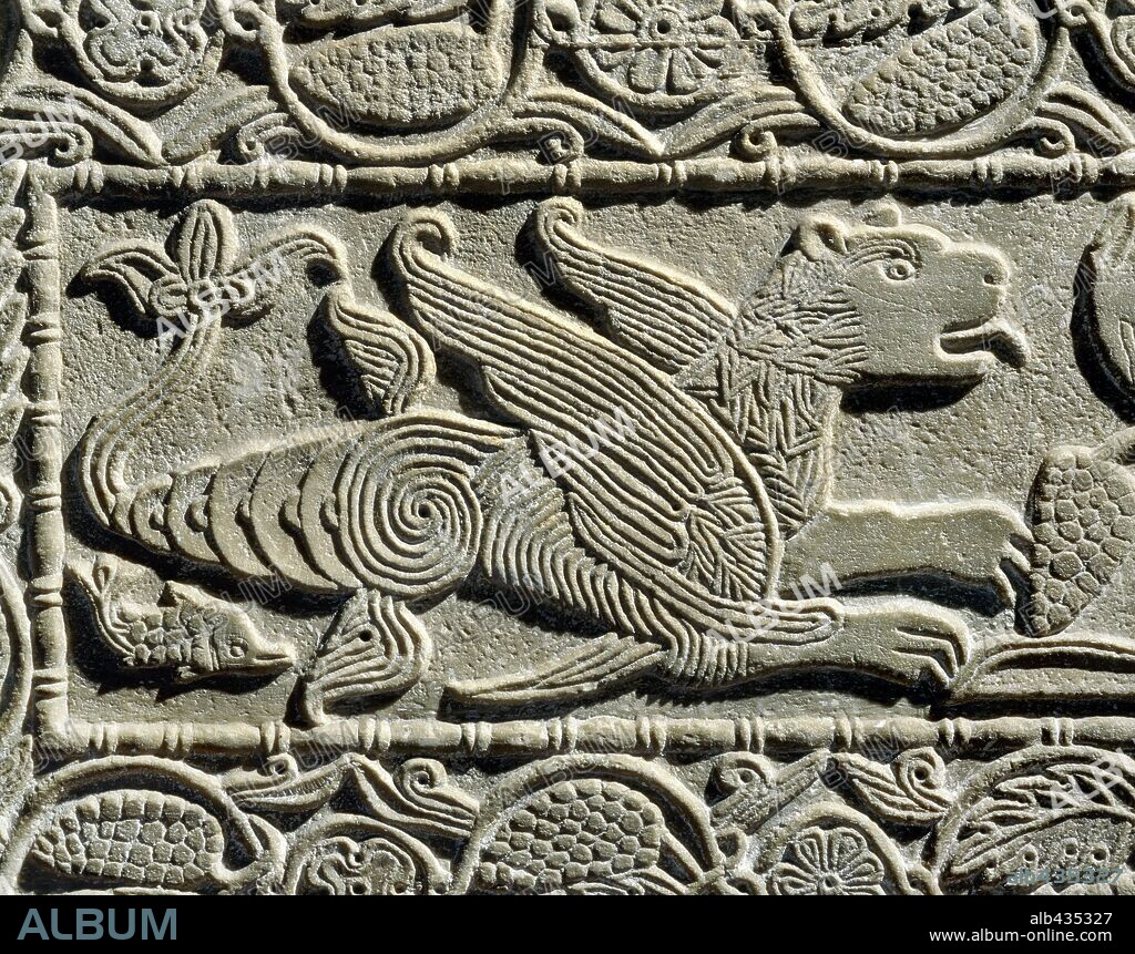 Lombard Marble relief on pluteus with dragon, VIIth century.