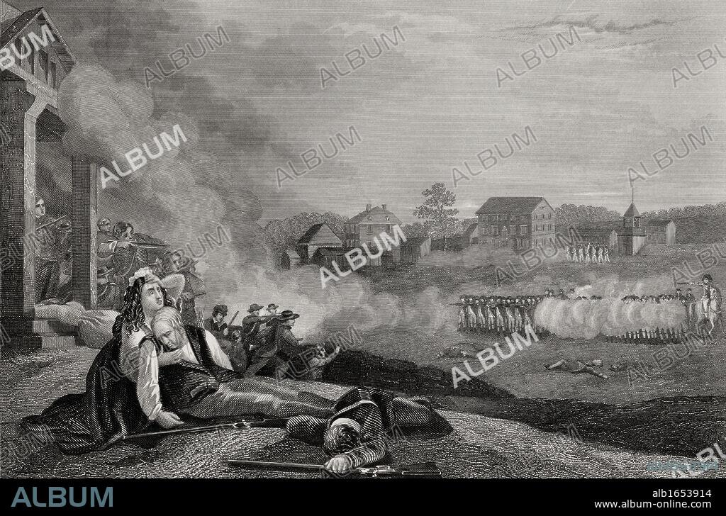 Battle at Lexington and Concorde Massachusetts USA 1775. Engraved by J Rogers after McNevin from a 19th century print.