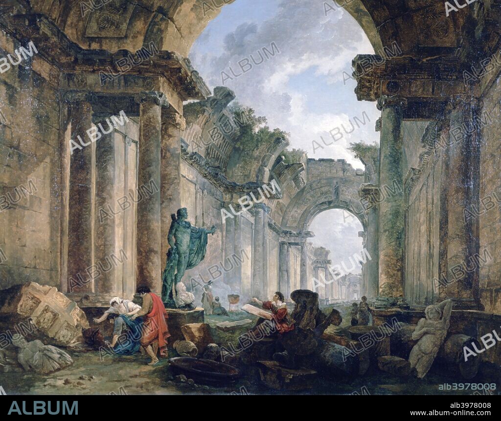 'Imaginary View of the Grand Gallery of the Louvre in Ruins', 1796. Found in the collection of the Louvre, Paris, France.