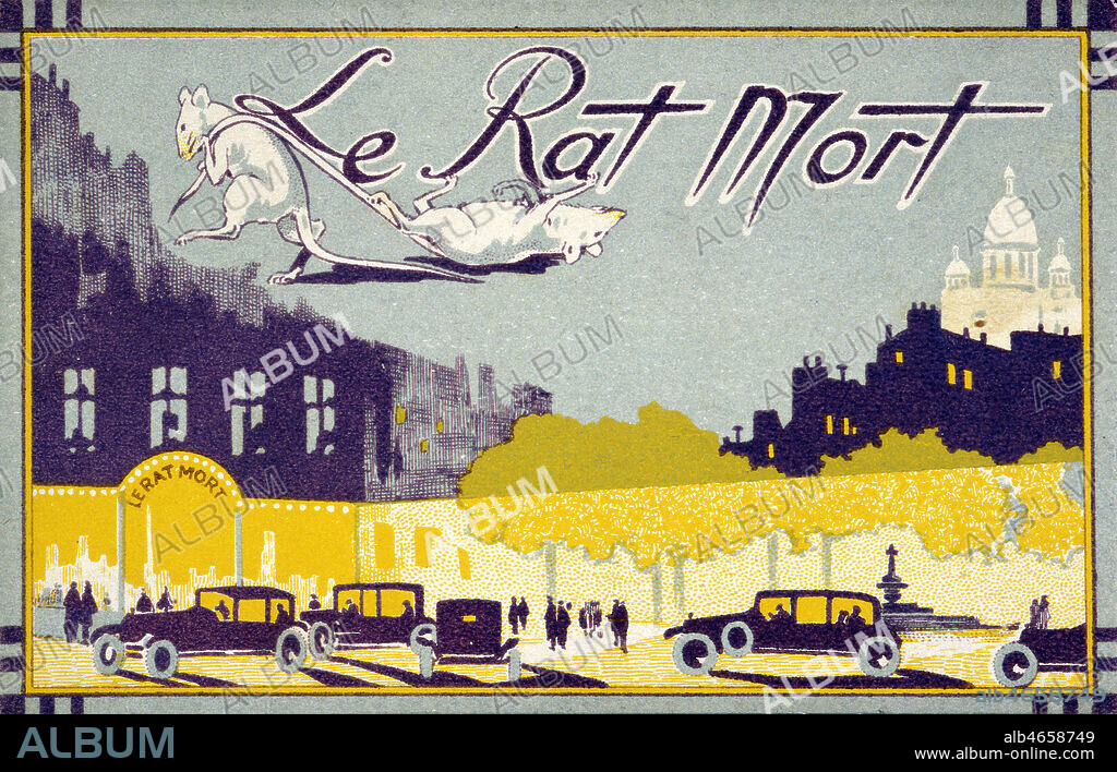 'Le rat mort' Carte postale anonyme publicitaire pour le cabaret parisien Le Rat Mort a Montmartre vers 1920. Credit : Collection IM/KHARBINE-TAPABOR.