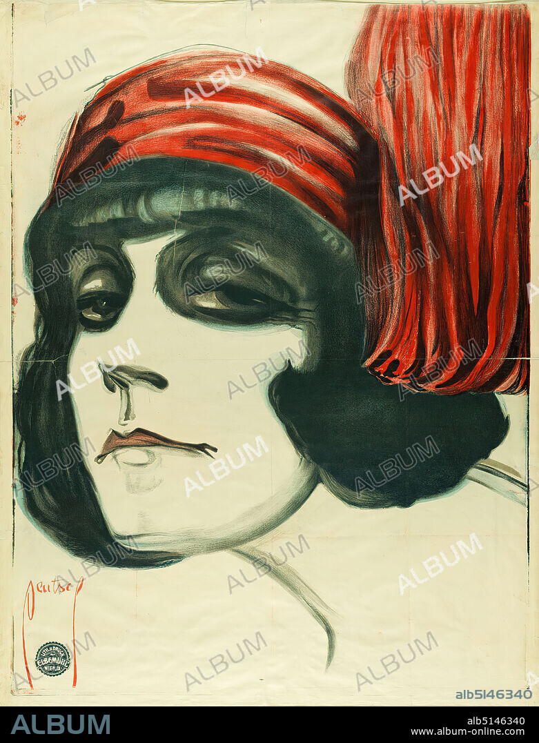 Ernst Dryden, Asta Nielsen, paper, lithography, total: height: 123 cm; width: 95 cm, signed: in print lower left: German, film posters, portrait, film actor, actress, head, face, head picture, hat, Asta Nielsen.