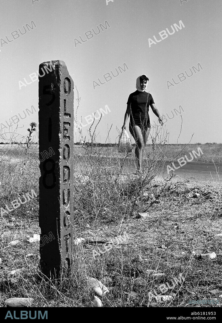 POSTE QUE INDICA EL PASO DEL OLEODUCTO ROTA-ZARAGOZA POR ARGANDA - AÑOS 60 - ByN 41479.