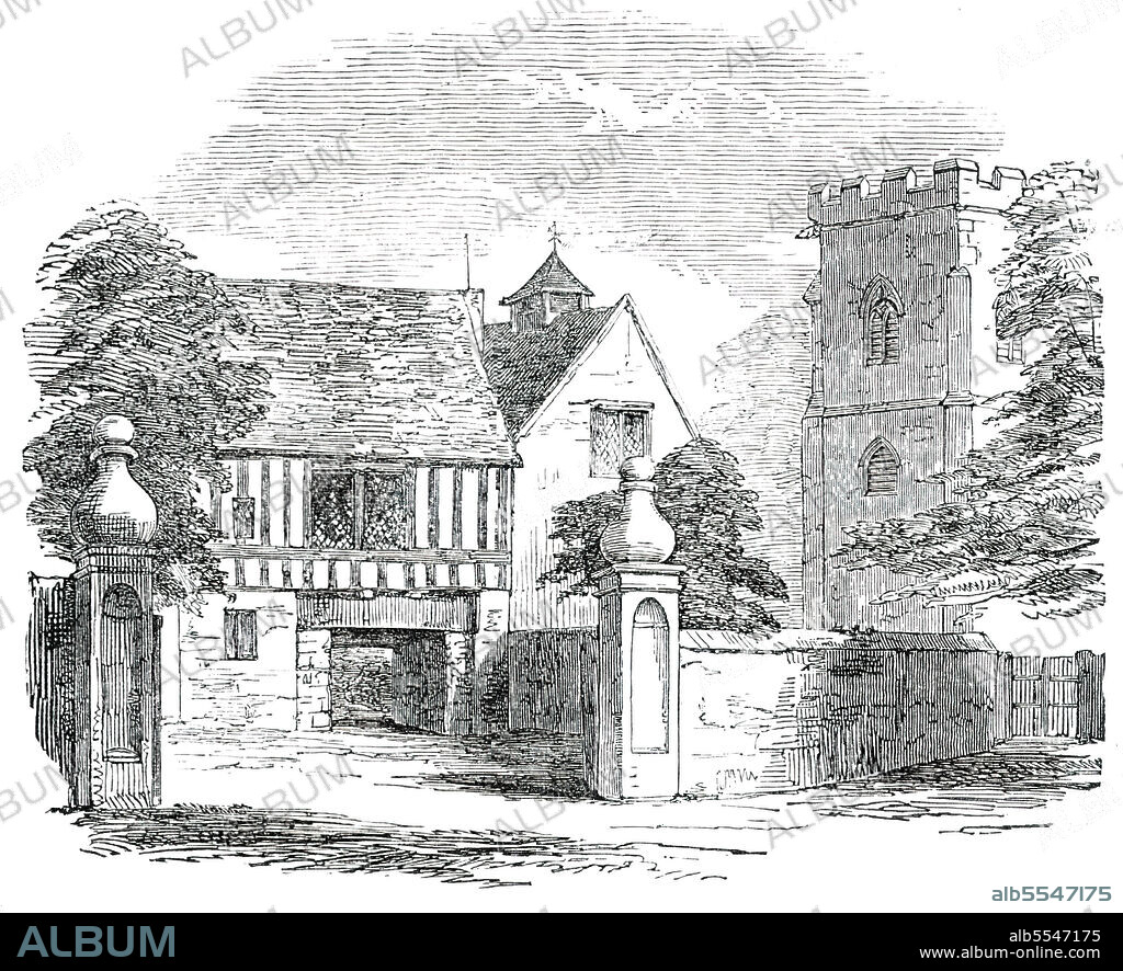 UNKNOWN. Catesby Hall - Gateway, Ashby St. Leger, 1850. Manor house in the village of Ashby St Ledgers, Northamptonshire, famous as a location for the planning of the Gunpowder Plot in 1605. 'The house formerly belonged to Sir William Catesby, one of the three favourites who ruled the kingdom under Richard III...William Catesby was beheaded at Leicester'. One of his successors, Robert Catesby, was '...the contriver of the Gunpowder Plot...After his death, the estate was forfeited, and granted by the Crown to the family of Irving. It was subsequently sold to the family of Janson, who, in 1703, sold the property to the Ashleys, in whose descendant, Lady Senhouse, the present possession is vested. Our Illustration...shows the gateway, with the room over, in which the Conspirators met; and it is to this day, by the villagers of the neighbourhood, called "the Plot Room".' From "Illustrated London News", 1850.