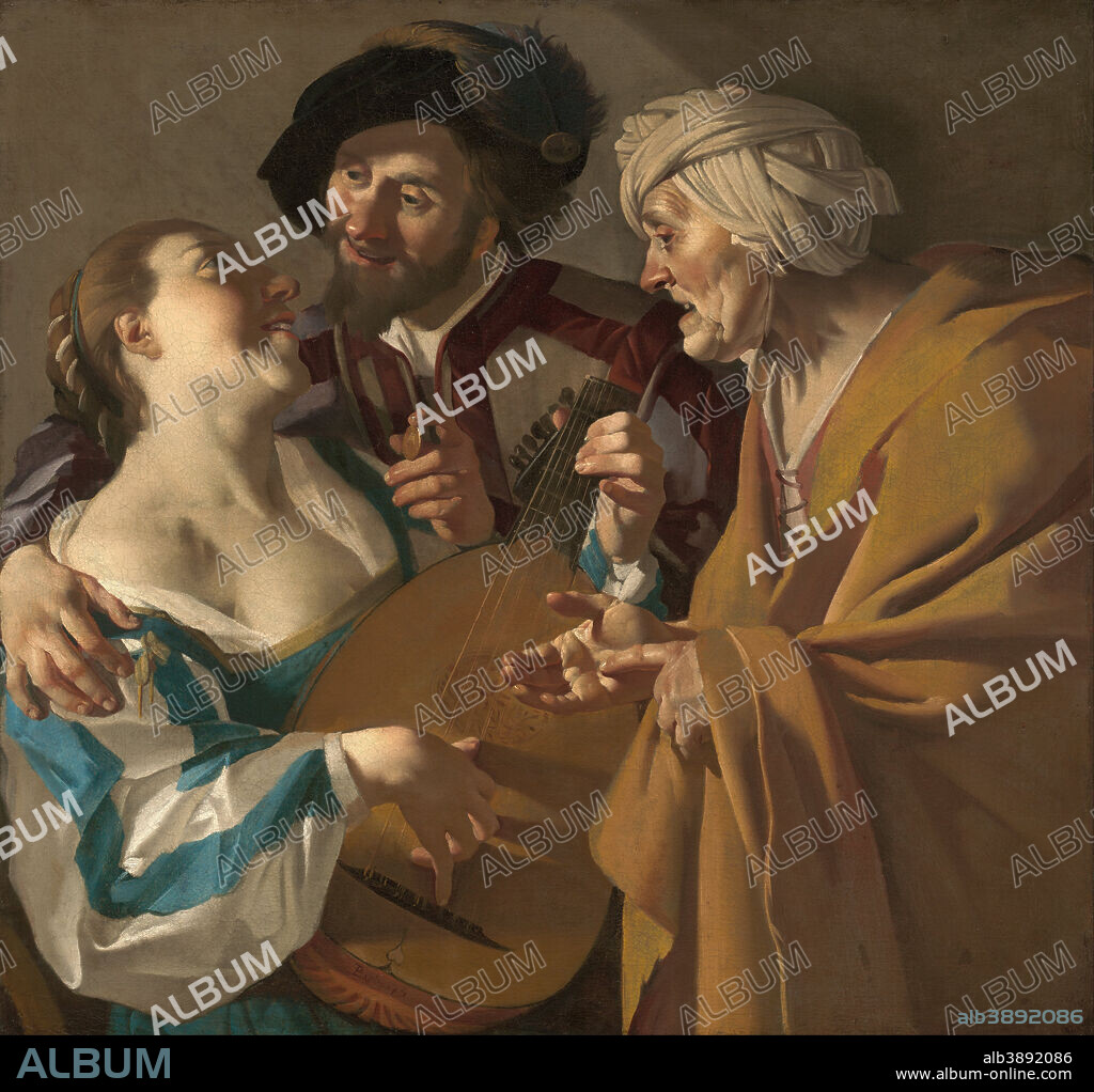 DIRCK VAN BABUREN. The Procuress. Date/Period: 1622. Painting. Oil on canvas. Height: 1,016 mm (40 in); Width: 1,076 mm (42.36 in).