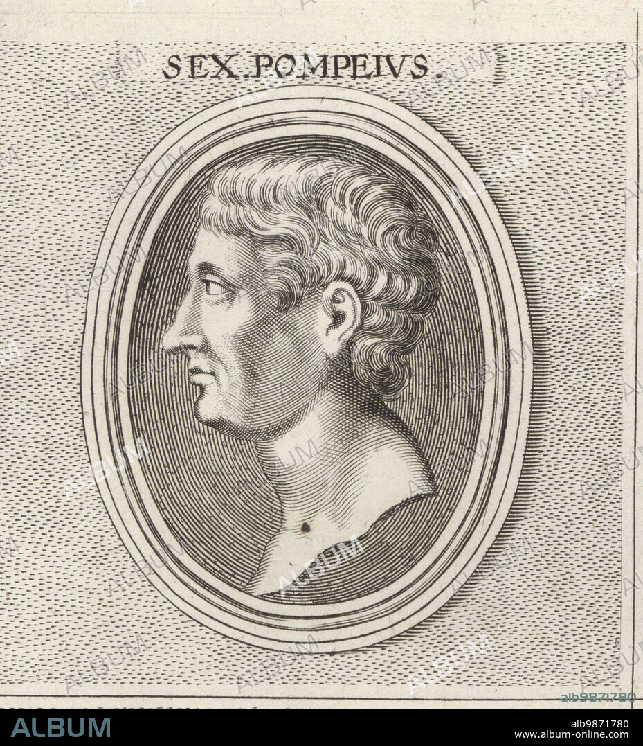 Sextus Pompeius Magnus Pius, also known as Sextus Pompey, Roman military leader, c.67-35 BC. Upheld the cause of his father, Pompey the Great, against Julius Caesar throughout his life. Sex. Pompeius. Copperplate engraving after an illustration by Joachim von Sandrart from his LAcademia Todesca, della Architectura, Scultura & Pittura, oder Teutsche Academie, der Edlen Bau- Bild- und Mahlerey-Kunste, German Academy of Architecture, Sculpture and Painting, Jacob von Sandrart, Nuremberg, 1675.