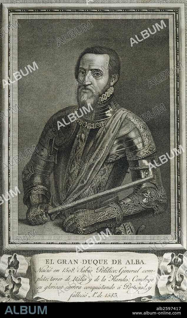 Fernando Alvarez de Toledo y Pimentel (1507-1582). 3rd Duke of Alba. Governor of Milan, Viceroy of Naples, Governor of the Netherlands and 1st Viceroy of Portugal and the Algarves. Engraving. Portrait.
