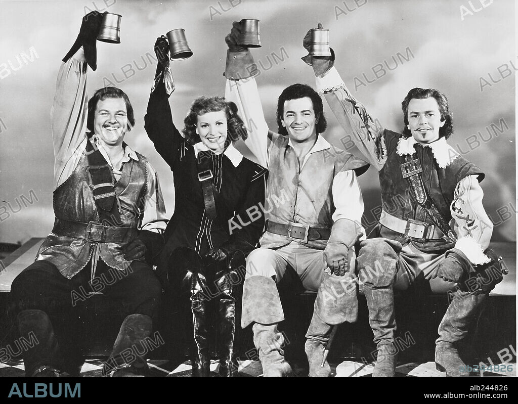 CORNEL WILDE, DAN O'HERLIHY and MAUREEN O'HARA in AT SWORD'S POINT, 1952, directed by LEWIS ALLEN. Copyright RKO.