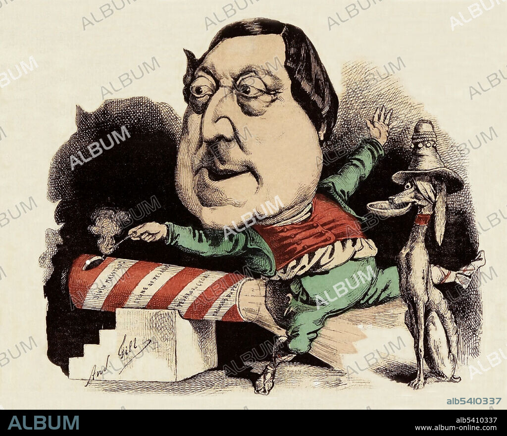 Gioachino Antonio Rossini (February 29, 1792 - November 13, 1868) was an Italian composer who wrote 39 operas as well as sacred music, chamber music, songs, and piano pieces. His style dominated Italian opera throughout the first half of the 19th Century. André Gill for La Lune, 1867 (cropped and cleaned).