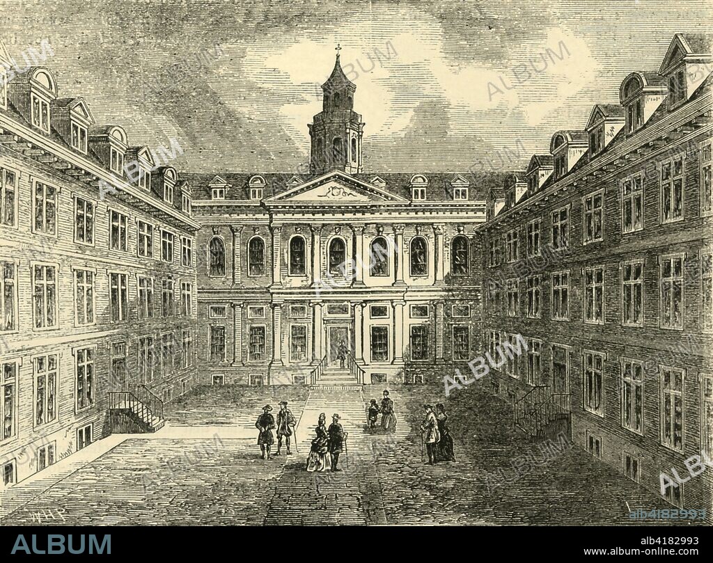 'College of Physicians, Warwick Lane. Interior of the Quadrangle', (c1872). View of the Royal College of Physicians in the City of London, designed by Christopher Wren. From Old and New London, Vol. II: A Narrative of Its History, Its People, and Its Places, by Walter Thornbury. [Cassell, Petter, Galpin & Co., London, Paris & New York].