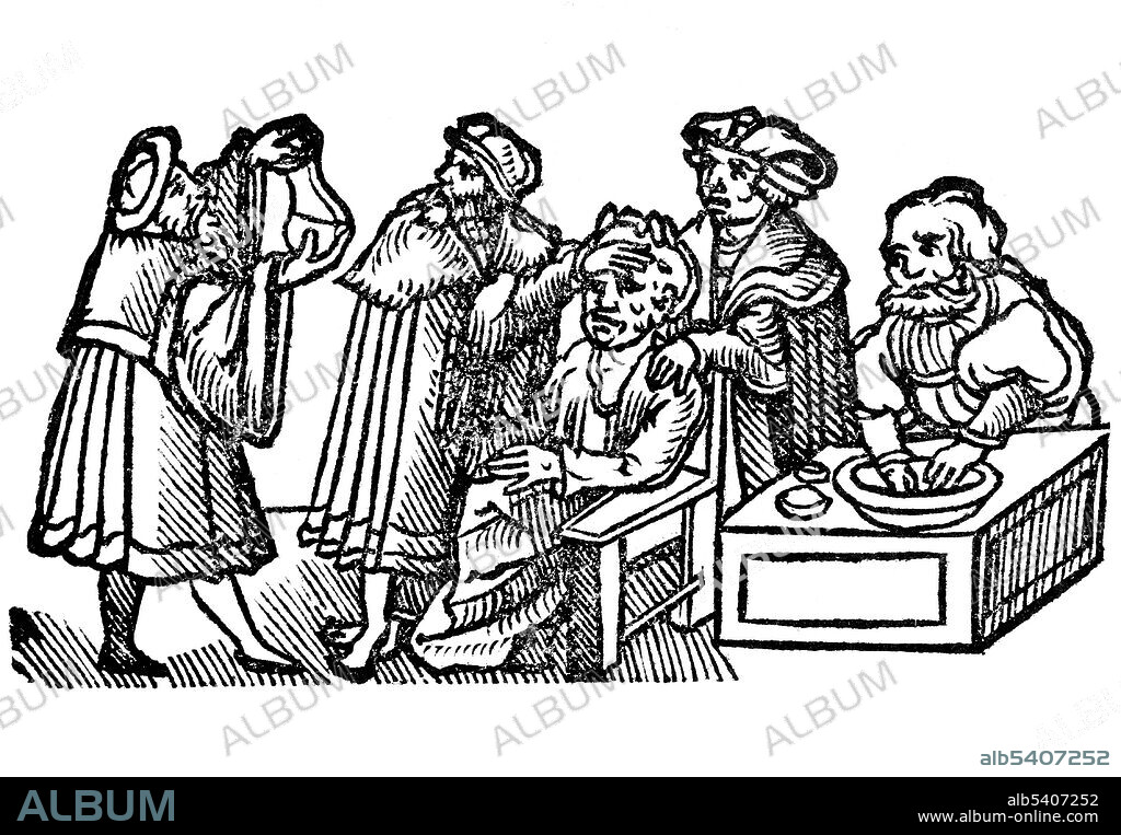 Woodcut illustration from Der gantzen Artzenei, 1542. Johann Dryander (Eichmann) (June 27, 1500 - December 20, 1560) was a German anatomist, astronomer and physician. In 1535, he was appointed professor of medicine at the University of Marburg. Dryander was one of the first textbook authors to illustrate with woodcuts and the first to illustrate a Galenic dissection of the human brain. An expanded edition of this early book, the Anatomiae pars prior, was published in 1537. As an astronomer, Dryander emerged as the author of much-used textbooks describing and using astronomical instruments. In 1538, he published his major astronomical work Astrolabii canons brevissimi. In 1542, he published a translated edition of Mundinus' anatomy. He continued to write on medical subjects as well as mathematics and astrology until his death in 1560 at the age of 60. NOTE: Dryander is a family name. It originates as a 16th century name, literally meaning, oak-man. It was used by people whose original name was Eichmann (oak-man), Eichholz (oak-wood), de Enzinas (of the holm-oaks) etc.
