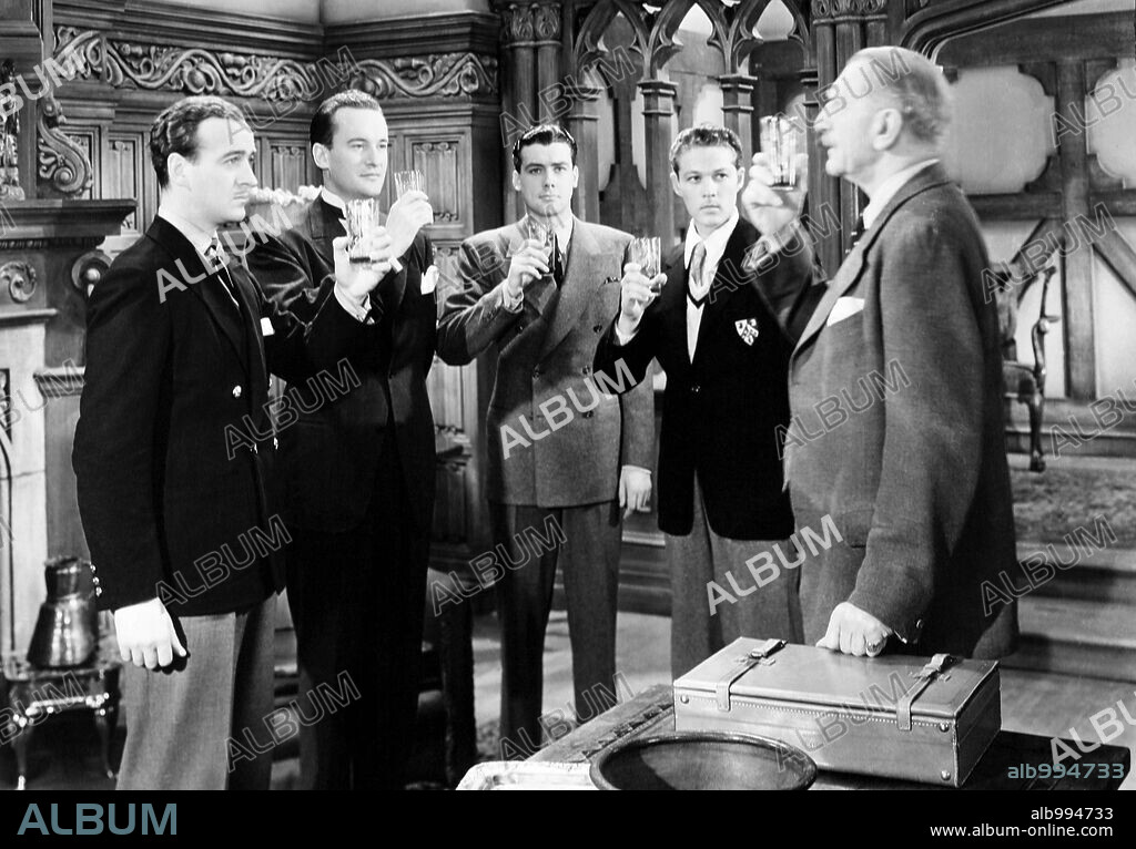C. AUBREY SMITH, DAVID NIVEN, GEORGE SANDERS and RICHARD GREENE in FOUR MEN AND A PRAYER, 1938, directed by JOHN FORD. Copyright 20TH CENTURY FOX.