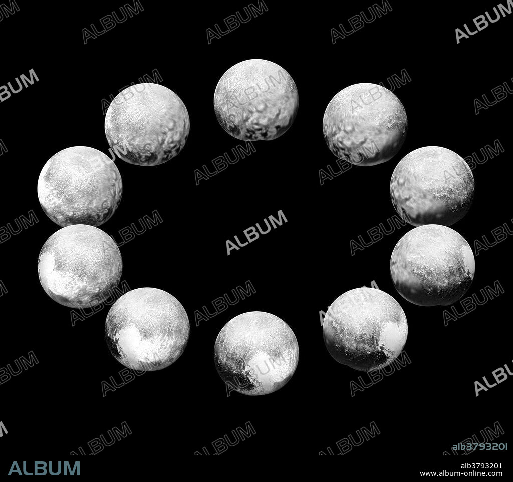On approach to Pluto in July 2015, the cameras on NASA's New Horizons spacecraft captured the planet rotating over the course of a full Pluto day. The best available images of each side of Pluto taken during approach have been combined to create this view of a full rotation. Pluto's day is 6.4 Earth days long. The images were taken by the Long Range Reconnaissance Imager (LORRI) and the Ralph/Multispectral Visible Imaging Camera as the distance between New Horizons and Pluto decreased from 5 million miles (8 million kilometers) on July 7 to only 400,000 miles (about 645,000 kilometers) on July 13. These images and others like them reveal many details about Pluto, including the differences between the encounter hemisphere and the so-called Â³far sideÂ² hemisphere seen only at lower resolution. Dimples in the bottom (south) edge of Pluto's disk are artifacts of the way the images were combined to create these composites.