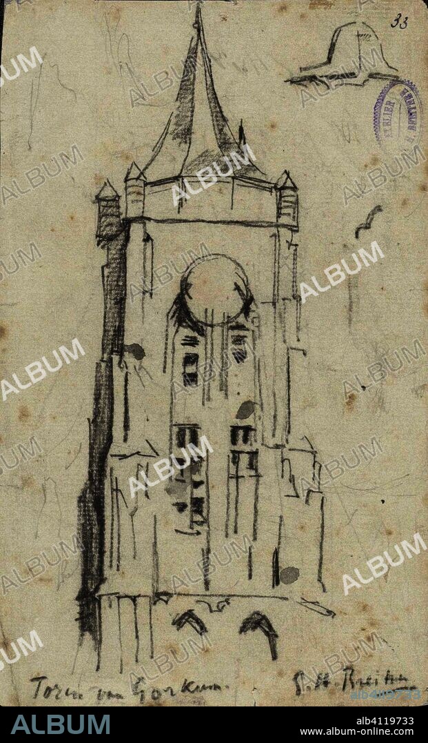 Tower of the Great Church in Gorinchem. Draughtsman: George Hendrik Breitner (signed by artist). Dating: 1882. Place: Amsterdam. Measurements: h 194 mm × w 119 mm.