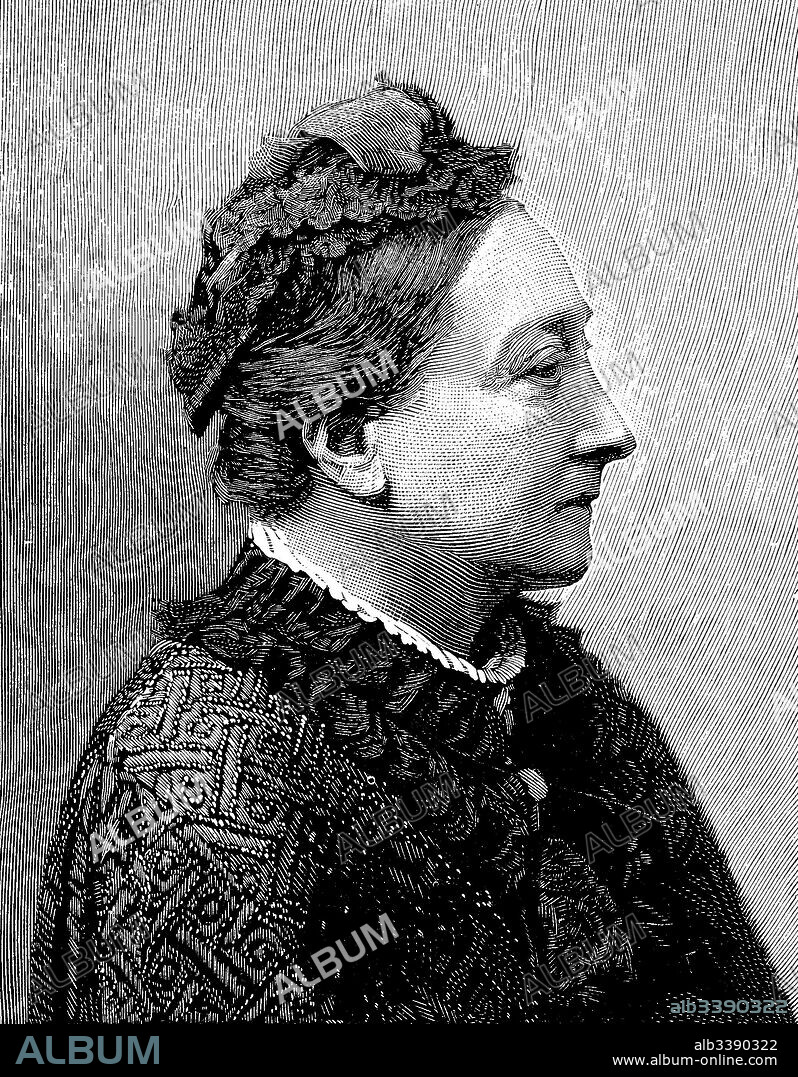 Princess Louise of Saxe-Gotha-Altenburg, Louise Dorothea Pauline Charlotte Fredericka Auguste; 21 December 1800 - 30 August 1831, was the wife of Ernst I, Duke of Saxe-Coburg and Gotha and the mother of Duke Ernst II and Prince Albert, husband of Queen Victoria. She is also the paternal great-great-great grandmother of Elizabeth II, Woodcut from 1892.