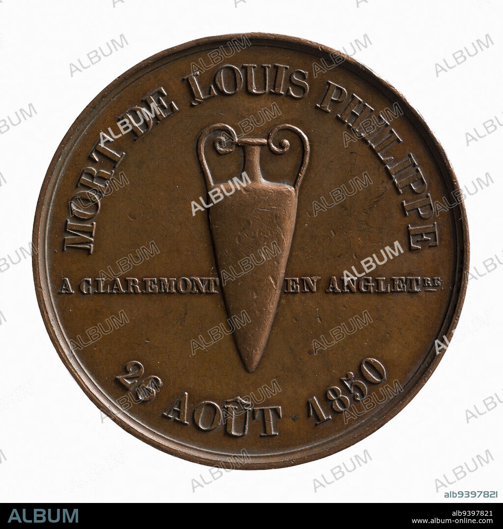 Death of King Louis-Philippe I, August 26, 1850, Dubois, Alphée, Engraver in medals, Array, Numismatics, Medal, Paris, Dimensions - Work: Diameter: 3.8 cm, Weight (type dimension): 23.91 g.