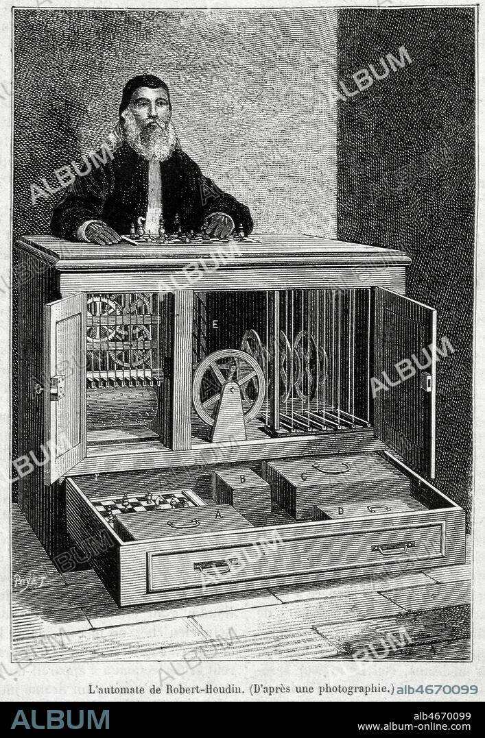automate de Jean Eugene ROBERT-HOUDIN (1805-1871). Illutration de Louis POYET (1846-1913) pour la Nature de 1883 . Credit: Collection KHARBINE-TAPABOR.