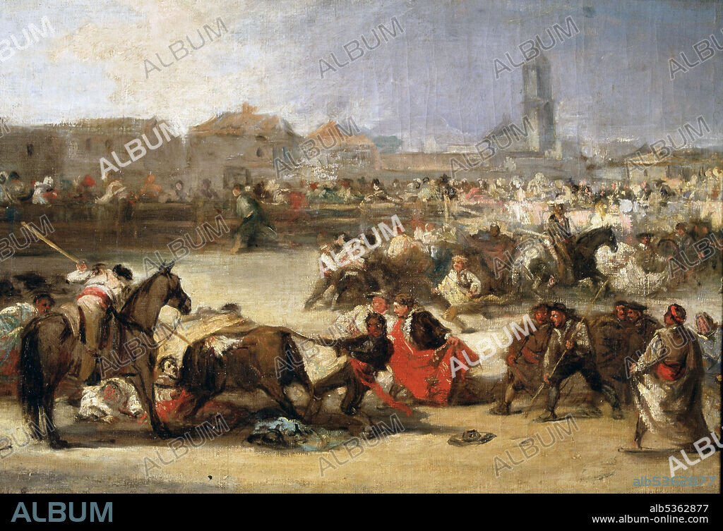 EUGENIO LUCAS VELAZQUEZ. PINTOR ESPAÑOL . MADRID 1817 - 1870. CORRIDA DE TOROS EN UN PUEBLO , HACIA EL AÑO 1860 ( DETALLE ). MUSEO DE BELLAS ARTES DE LA HABANA. TAUROMAQUIA.