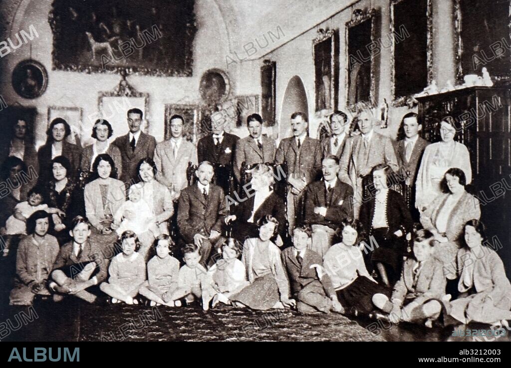 Photograph taken during the golden wedding celebrations of the Earl and Countess of Strathmore at Glamis Castle, Scotland. Dated 20th Century.