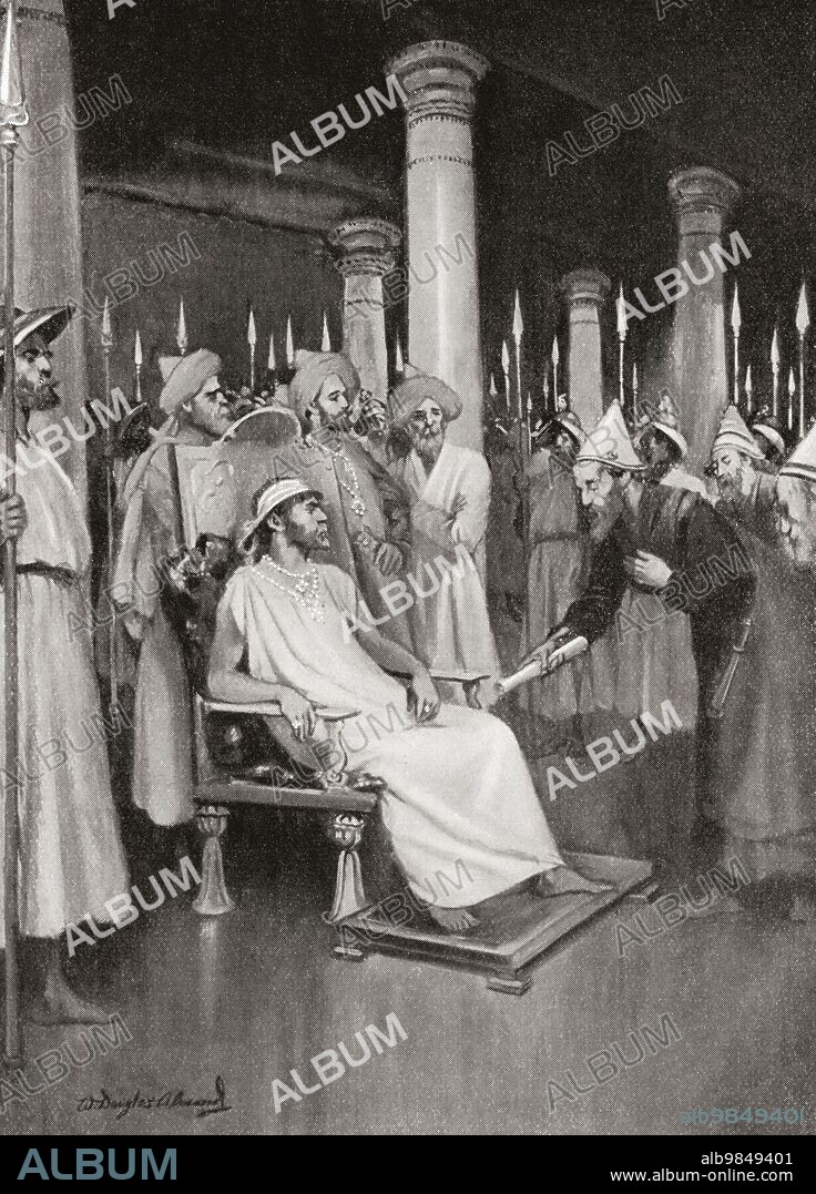 Gondophares receives a letter from St. Thomas announcing his intention to visit India. Gondophares I, founder and king of the Indo-Parthian Kingdom who ruled c. 20Ã¢â‚¬â€œ10 BC. From Hutchinson's History of the Nations, published 1915.