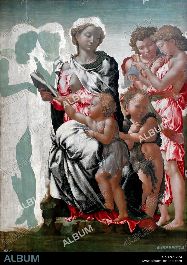 Painting titled 'The Manchester Madonna' by Michelangelo (1475-1564) an Italian sculptor, painter, architect, poet, and engineer of the High Renaissance. Dated 15th Century.
