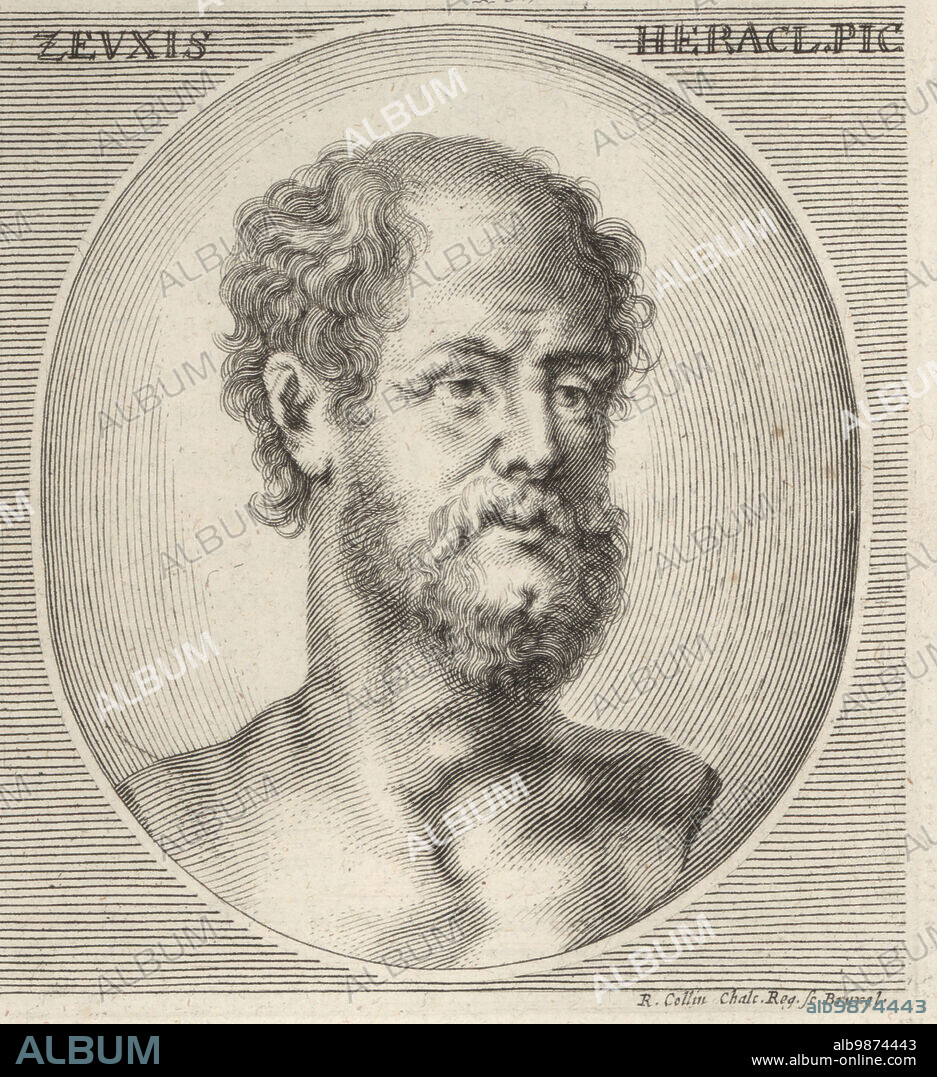Zeuxis of Heracles, Greek painter who flourished in the 5th century BC. Zeuxis Heracl. Pic. Copperplate engraving by Richard Collin after an illustration by Joachim von Sandrart from his LAcademia Todesca, della Architectura, Scultura & Pittura, oder Teutsche Academie, der Edlen Bau- Bild- und Mahlerey-Kunste, German Academy of Architecture, Sculpture and Painting, Jacob von Sandrart, Nuremberg, 1675.