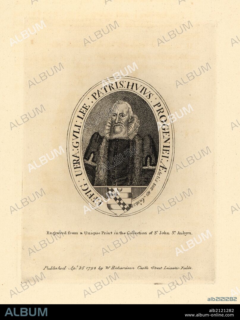 William Lee of Adingdon in Berkshire, aged 89, 1632, memorable for his numerous progeny. Engraved from a unique print in the collection of Sir John St. Aubyn. Copperplate engraving from Richardson's "Portraits illustrating Granger's Biographical History of England," London, 1792–1812. Published by William Richardson, printseller, London. James Granger (1723–1776) was an English clergyman, biographer, and print collector.
