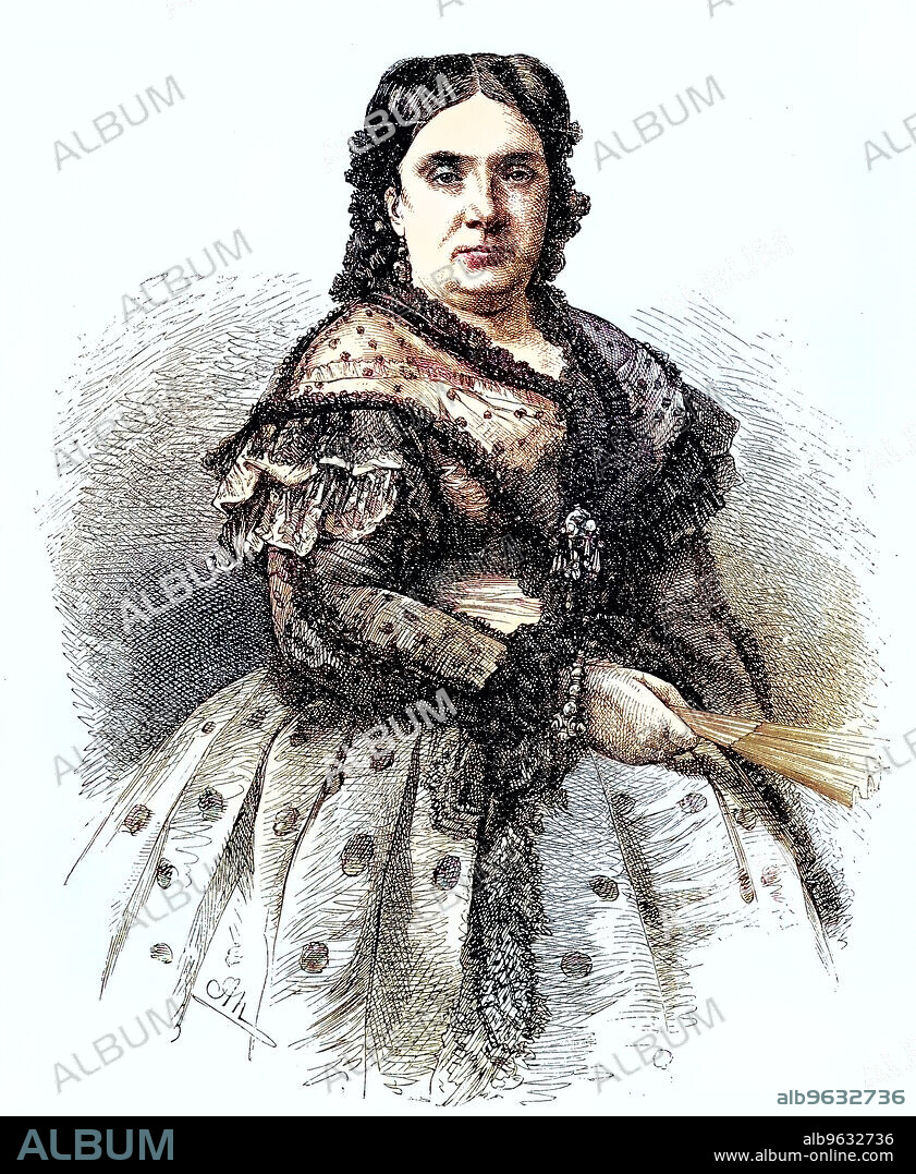 Isabella II. Maria Luisa, Isabel de Borbon y Borbon-Dos Sicilias or Isabel II de Espana, (October 10, 1830 to 1904 in Paris) was Queen of Spain from 1833 to 1868, Historical, digitally restored reproduction of an original artwork from the 19th century, exact original date unknown.