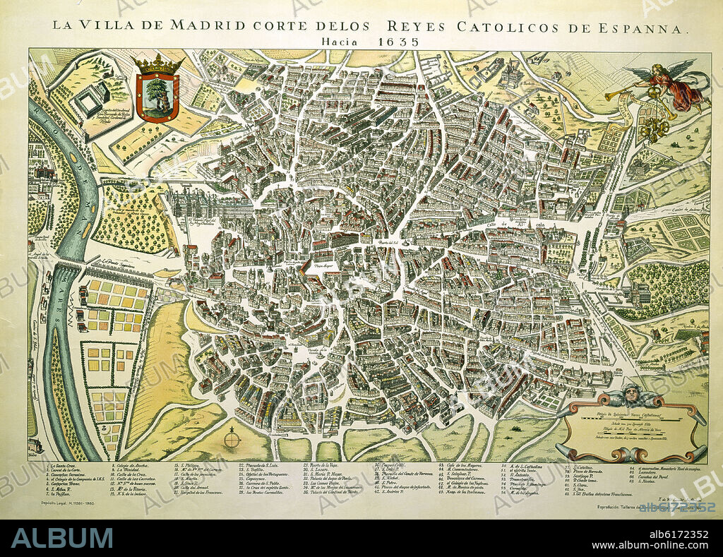 WIT FREDERICK DE. PLANO DE LA VILLA DE MADRID - CORTE DE LOS REYES CATOLICOS DE ESPAÑA HACIA 1635 - GRABADO.